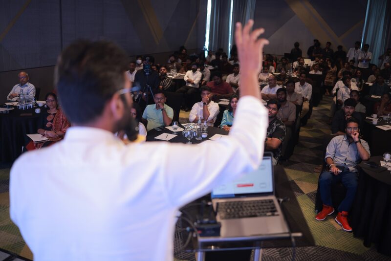 The audience at Live Lab, seen from behind the speaker