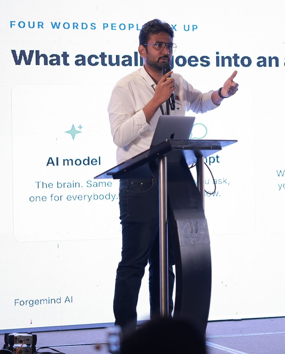 Nishanth S speaking on stage at Live Lab, Coimbatore